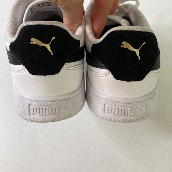Puma White Black Shuffle Casual Sneaker Shoes Gold Logo Lace Up Classic Leather main image 9
